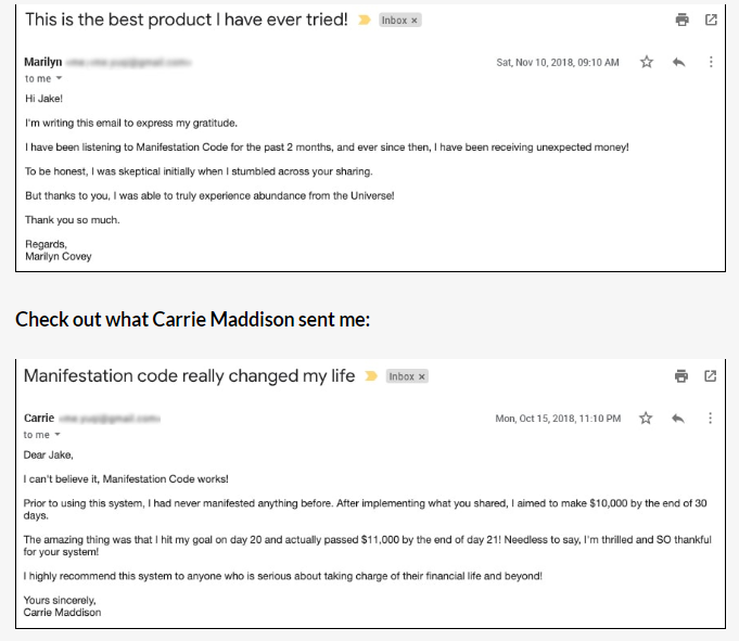 Manifestation Code Customer review